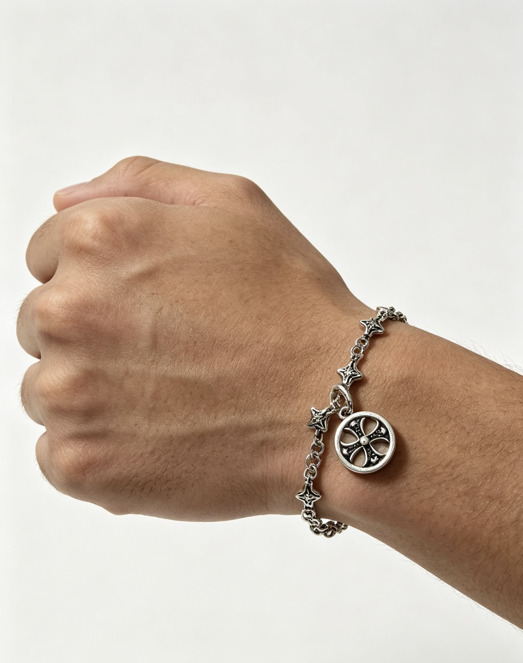 Chrome Hearts Silver Bracelet with Cross Charm